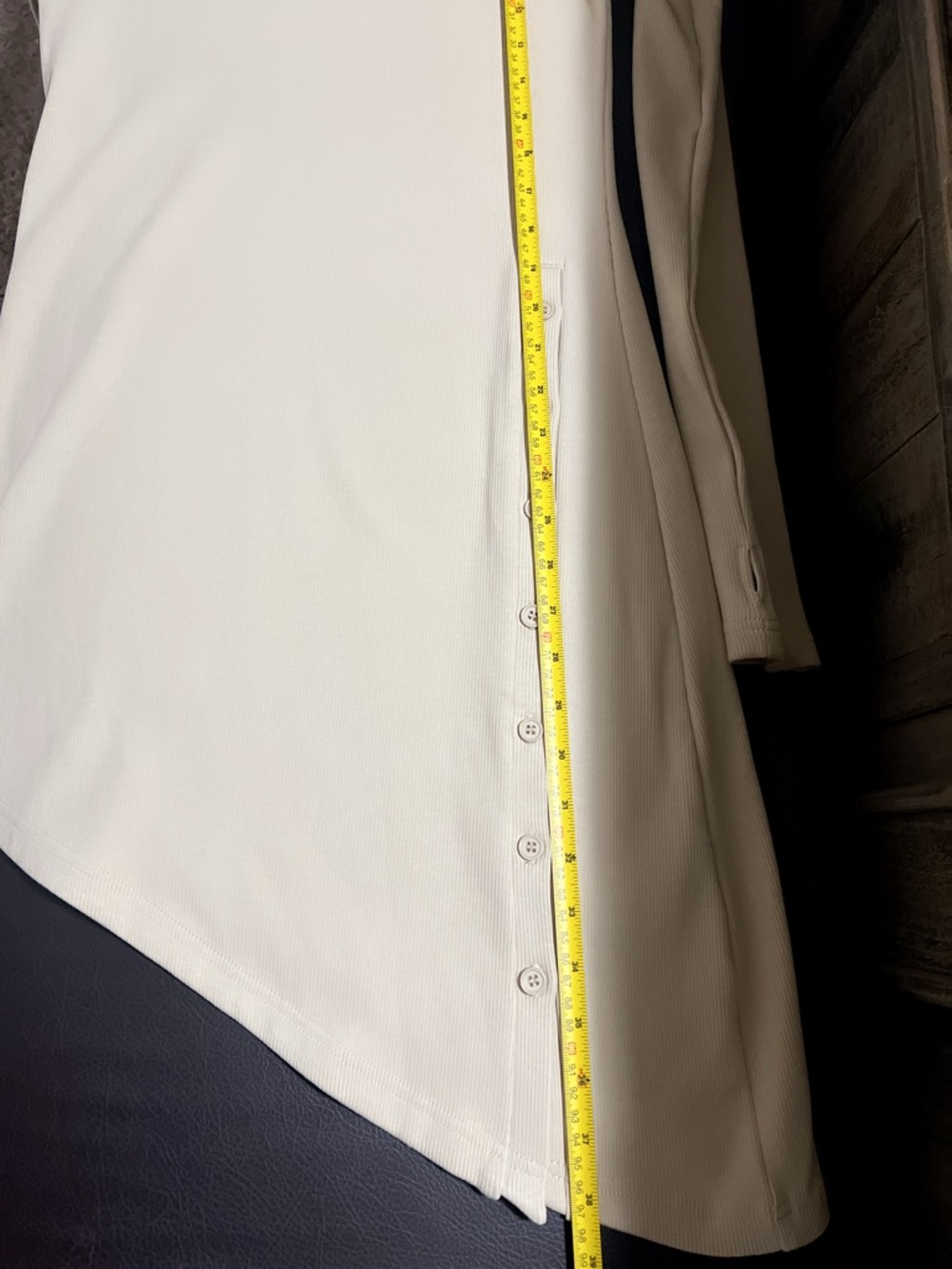Asymmetrical Beige Long-Sleeve Knit Dress with Side Button Detail - Picture 12 of 16